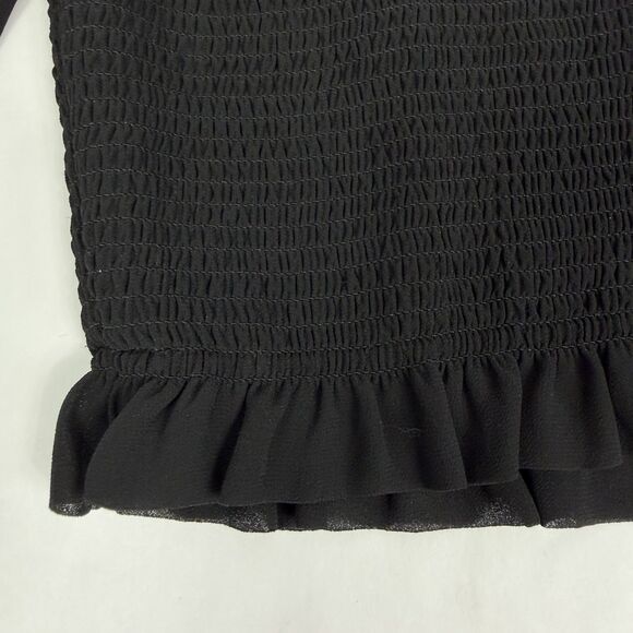 Aritzia Wilfred Tempest Blouse Sheer Long Sleeve Black Smocked Cropped Medium - Picture 9 of 13